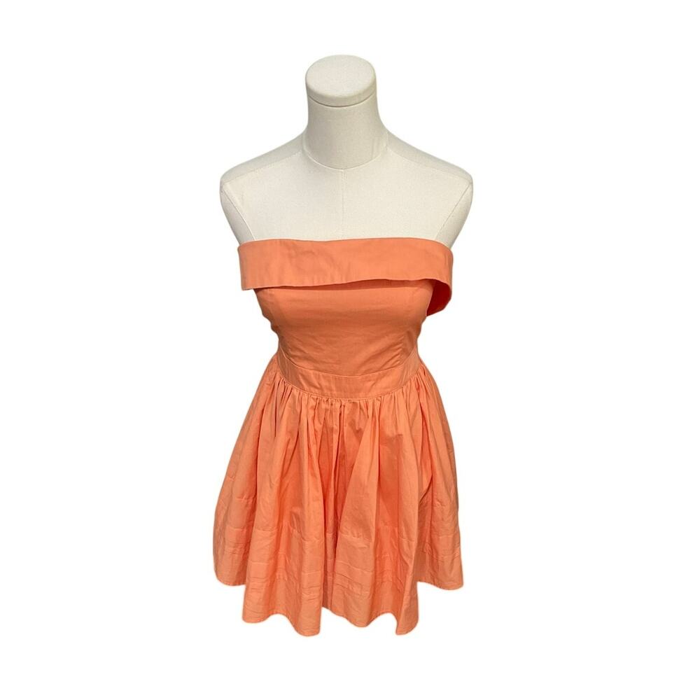 Mable Orange Strapless Fit & Flare Mini Dress Fold-over Neckline Size Small